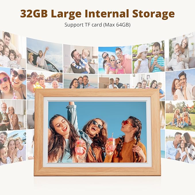 Dragon Touch Digital Picture Frame WiFi 10 inch IPS Touch Screen Digital Photo Frame Display, 32GB Storage, Auto-Rotate, Share Photos via App, Email, Cloud, Classic 10 Brown