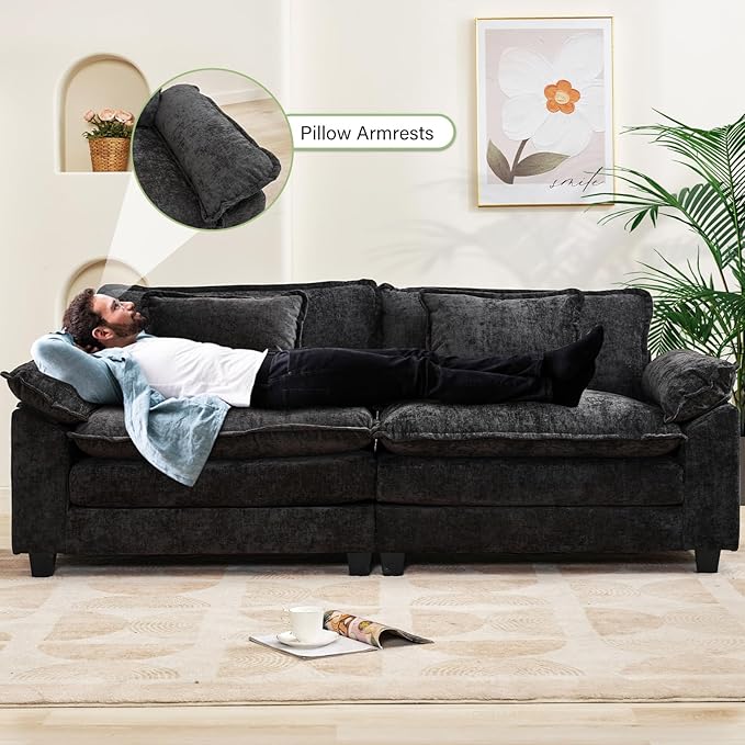 Oprisen 86" Modular Sectional Sofa, Comfy Cloud Couch Sectional Sofa with Ottoman, Chenille Sofa Sleeper Deep Seat Sofa with Throw Pillows for Living Room (Black, 86"- Loveseat)