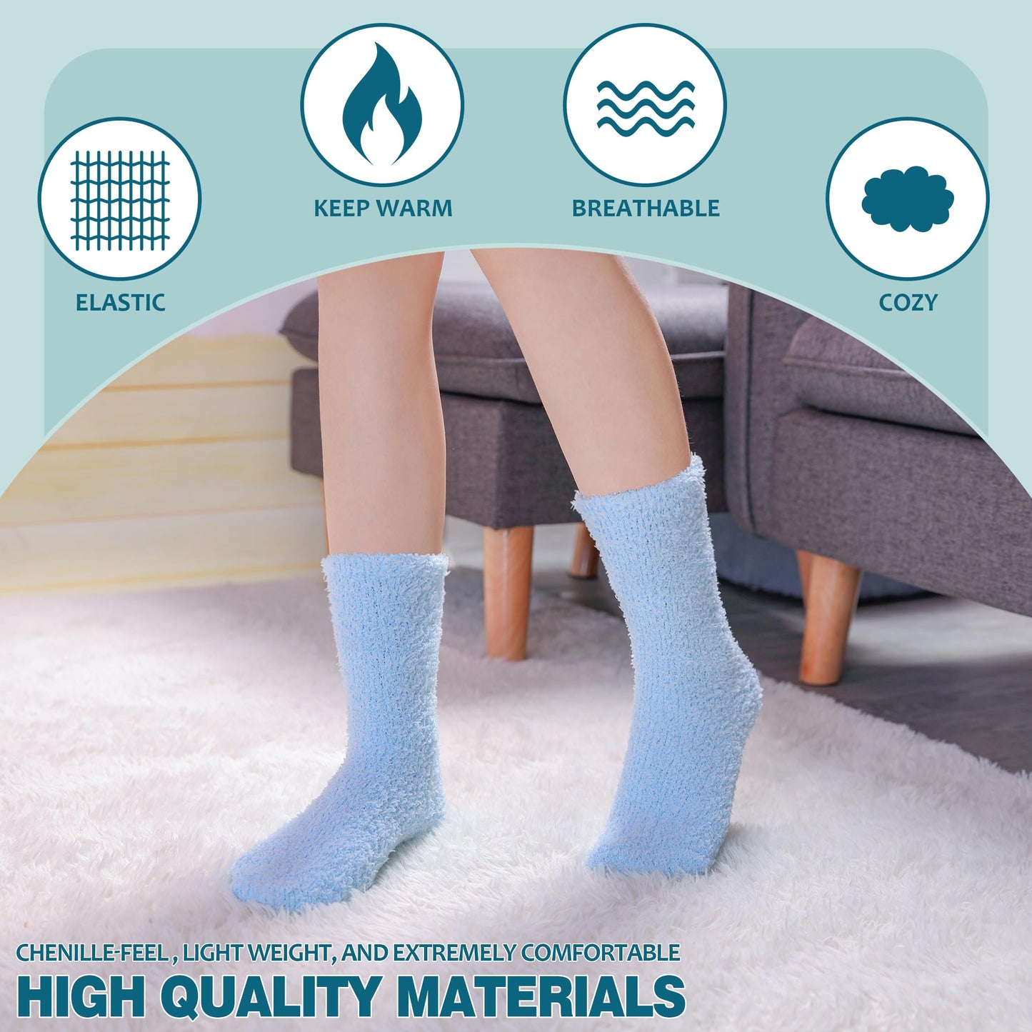 FANZERO Fuzzy Socks for Women Cozy Fluffy Slipper Socks Soft Warm Winter Fleece Plush Sleeping Gift Socks 5 Pairs Rainbow A