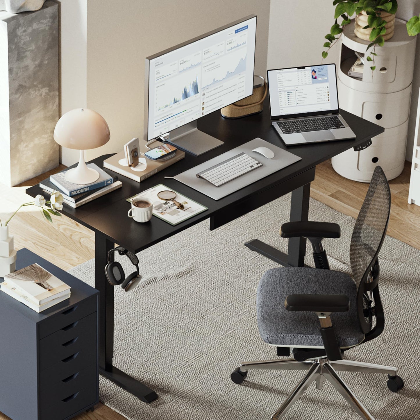 Agilestic Electric Standing Desk with Drawers, 47.8 x 24 Inches Height Adjustable Desk, Stand up Computer Table with Memory Preset, for Work Office Home, Black