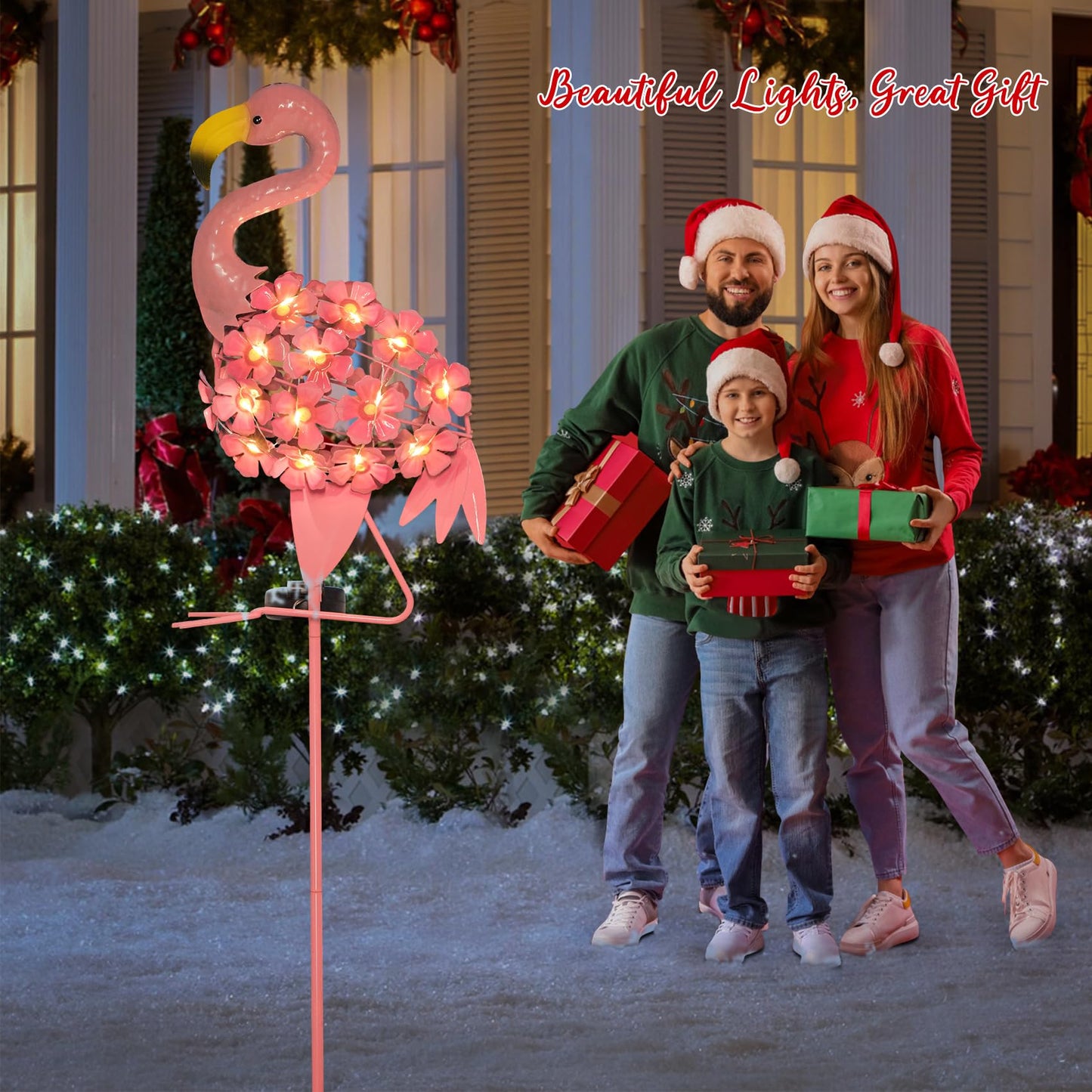 Homeimpro Garden Solar Lights Flamingo Decor Gifts for Women Yard Outdoor Decorations Stake Lights, Waterproof Warm White 27 LED for Lawn,Patio, Courtyard, for Mom Grandma