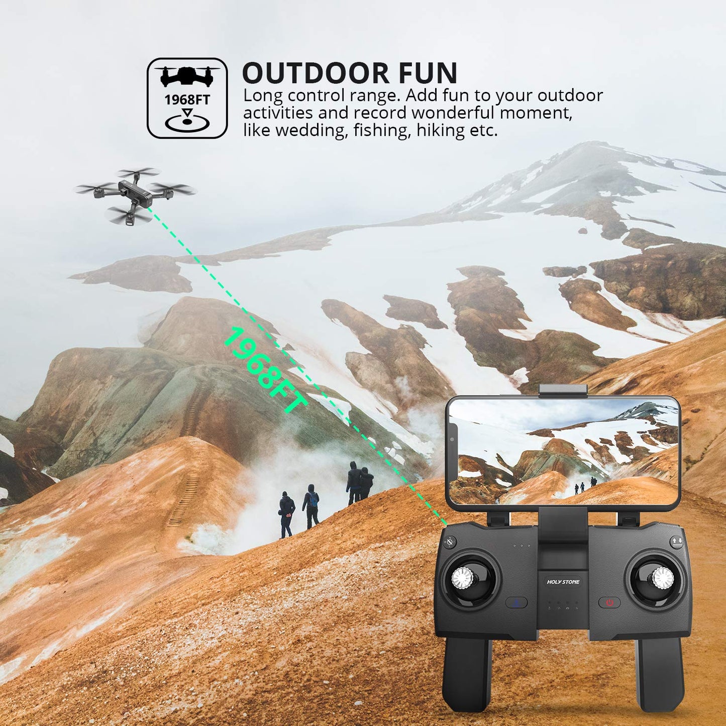 Holy Stone GPS 2.7K Drone with FHD FPV Camera Live Video for Adults, Portable Selfie Quadcopter with 2 Batteries for Beginners with Auto Return Home, Custom Flight Path, Follow Me, Auto Hover