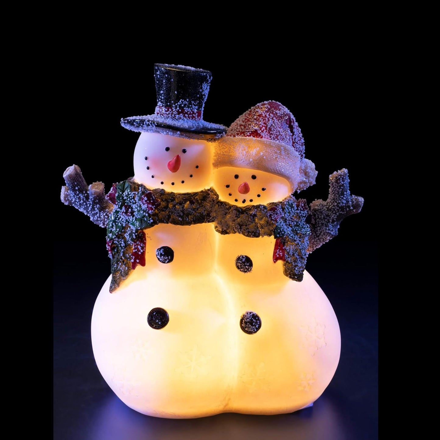 VP Home Christmas Snowman Couple Decor - LED Lighted Figurines, Indoor Glowing Holiday Decorations, Festive Fiber Optic Resin Snowman Light Up