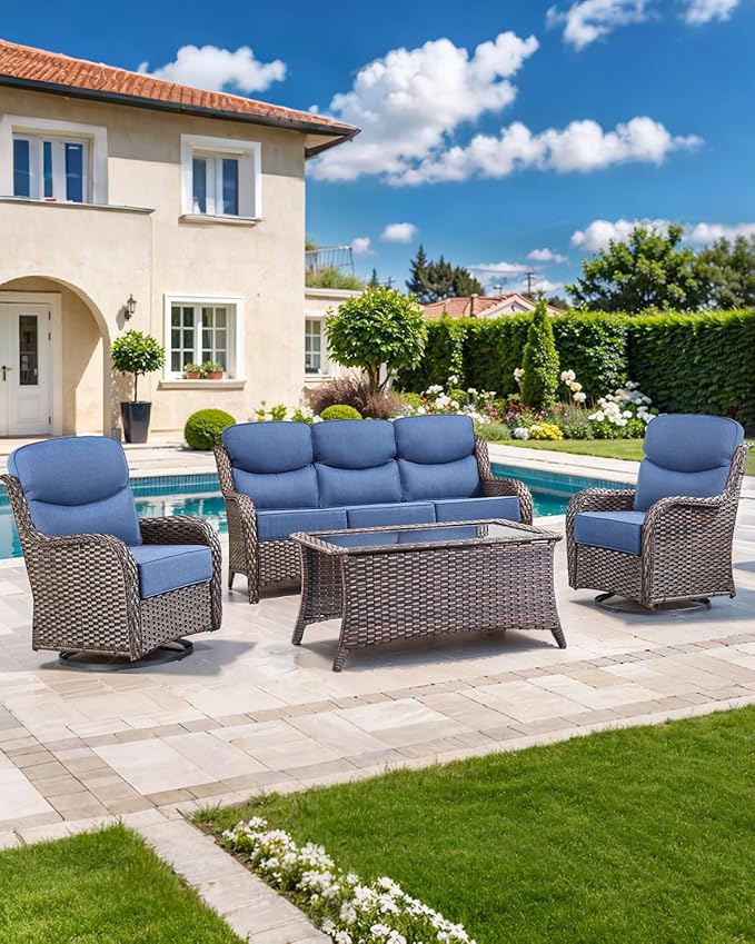 ACTREST Luxury 22x24/22x25 6-Inch Smile Outdoor Cushions - 1 Set Deep Seat Water-Repellent Patio Furniture Replacement Cushion for Wicker Rattan Wood Metal Chair Rocker Loveseat Sofa - Navy Blue