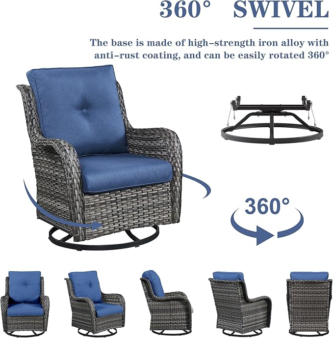 Belord Patio Swivel Rocking Chairs - Outdoor Wicker Glider Swivel Rcoker, 3 Pieces Patio Wicker Furniture Sets for Porch Includes 2 Swivel Rocking Chair and 1 Side Table