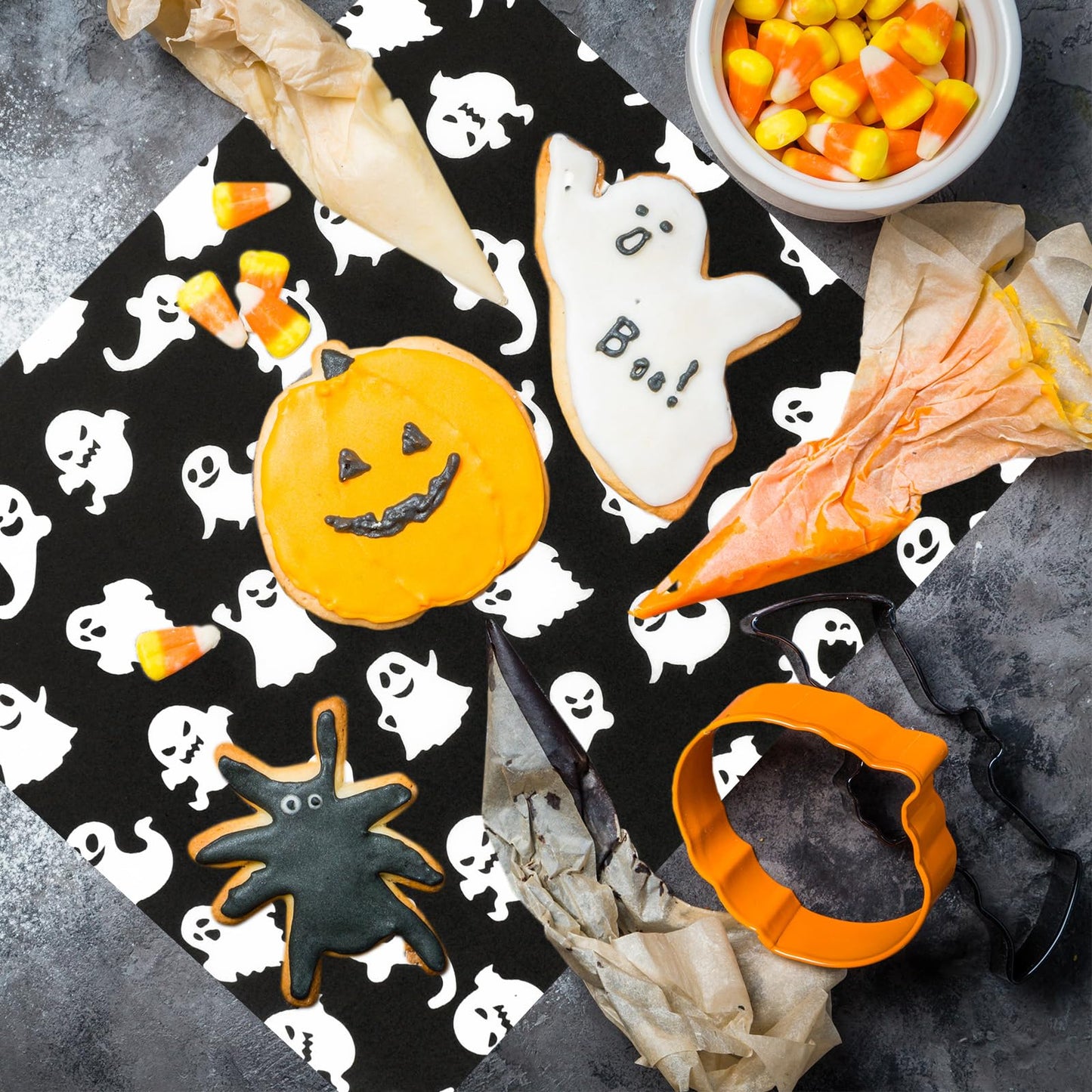 AnyDesign 150Pcs Halloween Wax Paper Sheet Black White Ghost Deli Paper Food Wrapping Paper Waterproof Oil Proof Paper Liners for Party Picnic Kitchen Baking Supplies, 8.3 x 9.8 Inch