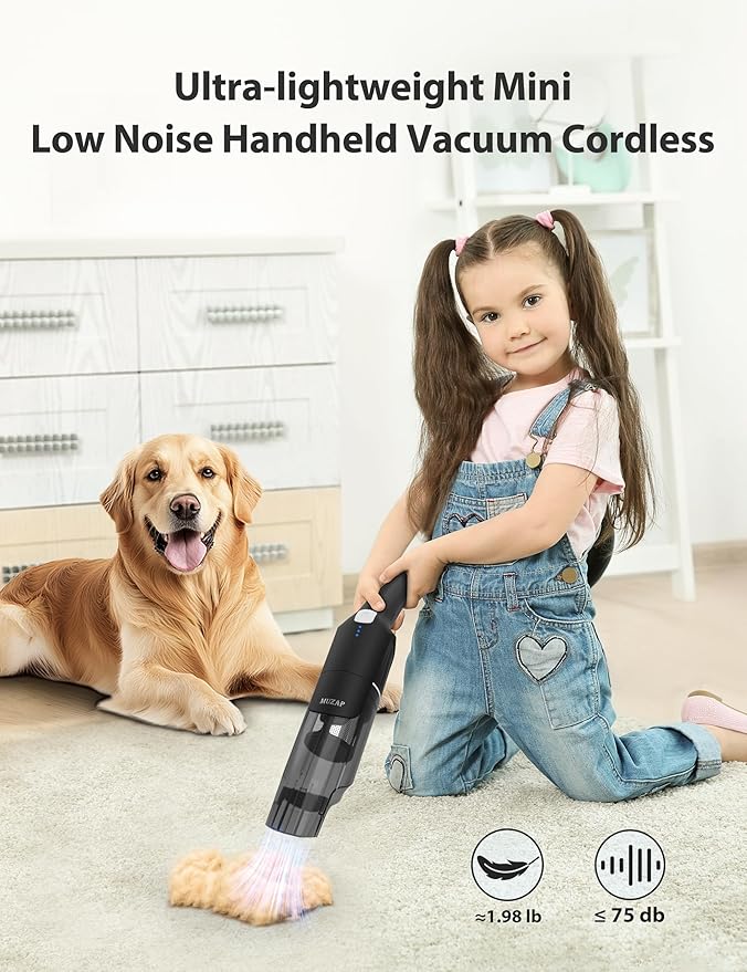 Handheld Vacuum Cleaner, Cordless & Rechargeable, 15KPa Powerful Suction, 30-Min Runtime, 500ML Dust Cup, for Pet Hair/Car/Home