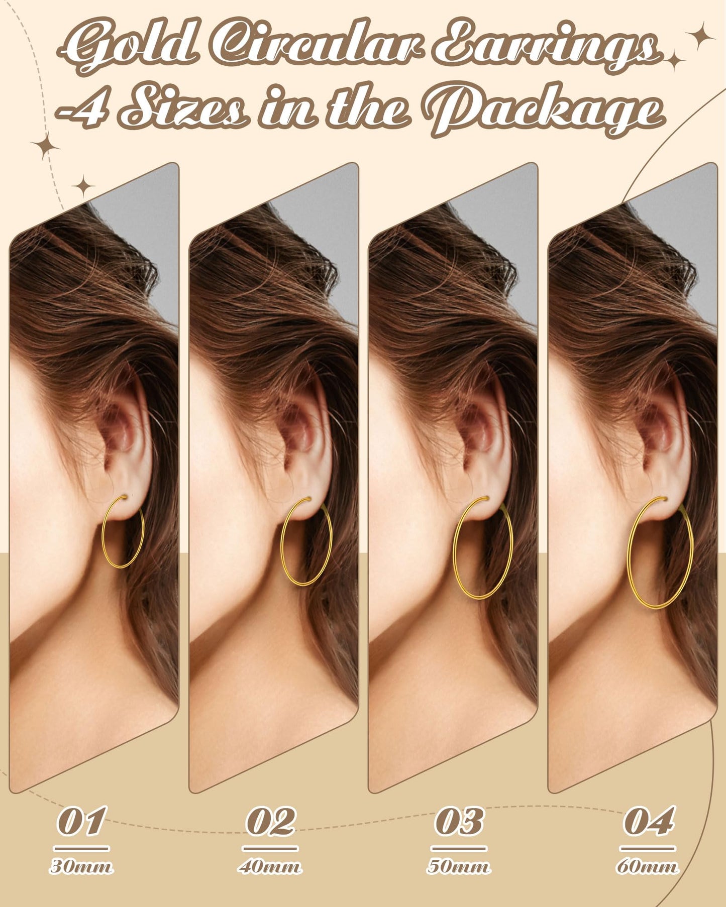 Shyyween 6 Pcs Silk Feeling Scarf 27.5 Inch French Beret Hats for Women Gold Plated Hoop Earrings Set Satin Oil Paint Head Scarf for Gift(Black)