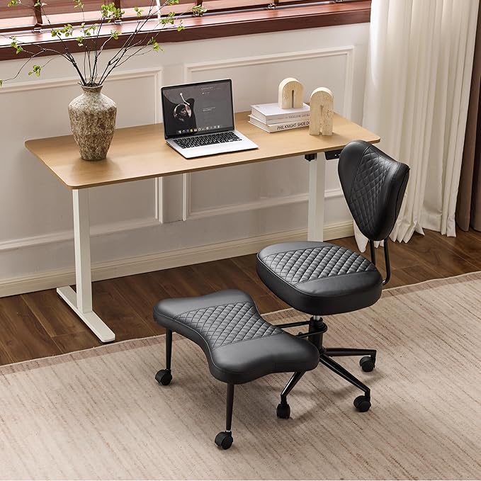 FLEXISPOT Cross Legged Office Chair Armless Kneeling Desk Chairs for Meditation ADHD Yoga Wide Criss Cross Chair with Wheels Vanity Chair for Girls Women Living Room Bedroom Study Small Space, Black