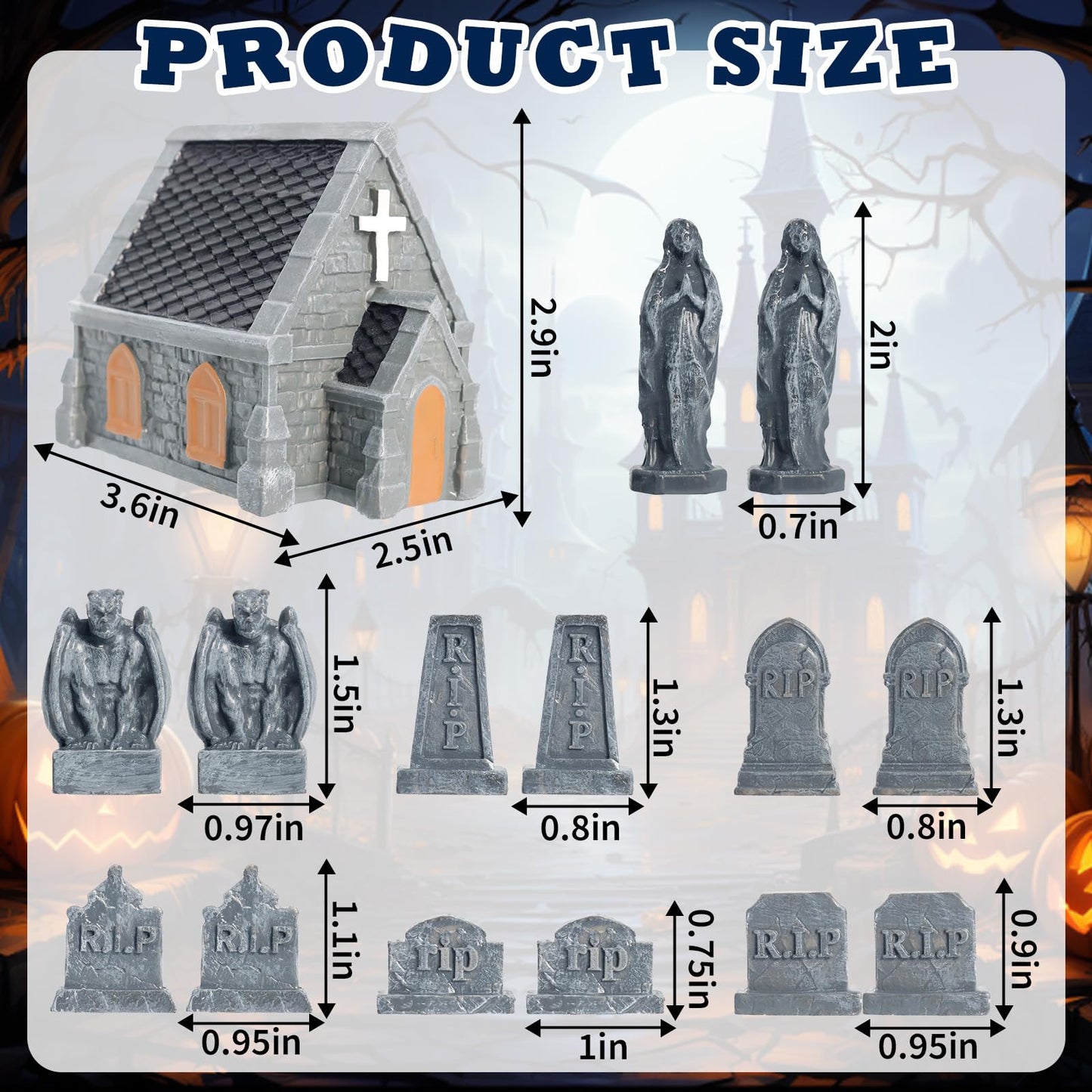 Rileryan 15 PCS Miniature Church Tombstones Gargoyle Virgin Figurines DIY Graveyard Scenes for Halloween Village Decorations Accessories Cemetery Terrain Scenery