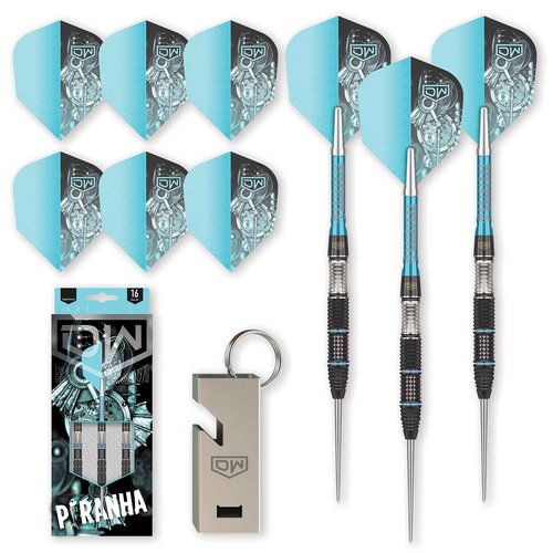 DW Piranha 02 90% Tungsten Steel Tip Dart, 24G | Metal Tip Dart Set with Spare Flights and Storage Case Wallet, Fun Darts Gift Set, Straight Dart Barrels, Professional Darts Accessories