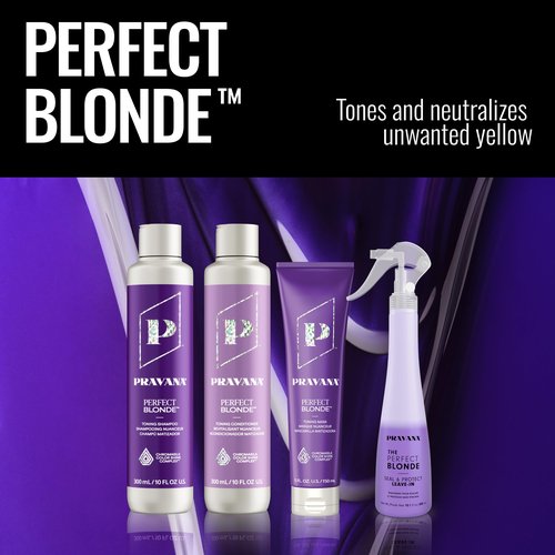 PRAVANA The Perfect Blonde Purple Toning Shampoo & Conditioner & Masque | Neutralizes Brassy, Yellow Tones | For Color-Treated Hair | Chromasilk Enhances Shine & Protection | Vegan | 10 Fl Oz