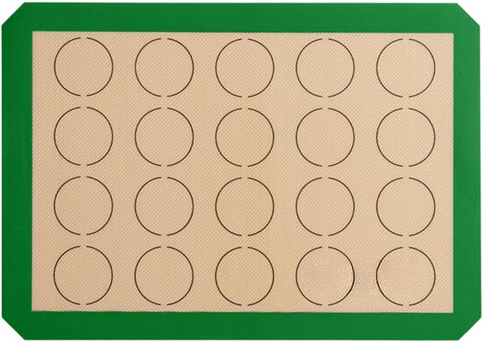 Half Size Silicone Macaron Baking Mat, Green, Non-Stick, 11.75 x 16.5 Inch, 20 Circle Template, Heavy Duty 1mm Fiberglass Weave