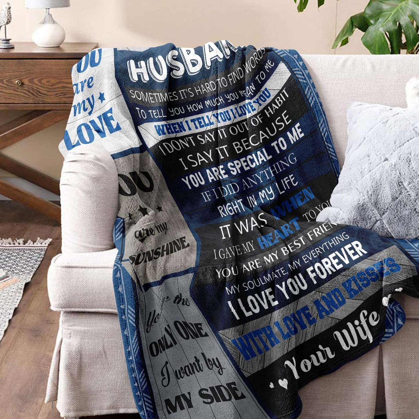 Quilazy Gifts for Him Husband, Husband Birthday Gift, Husbands Gifts from Wife, Best Mens Wedding Anniversary Christmas Fathers/Valentines Day Love Birthday Gift for Him Men Husbands Blanket 60"X 50"