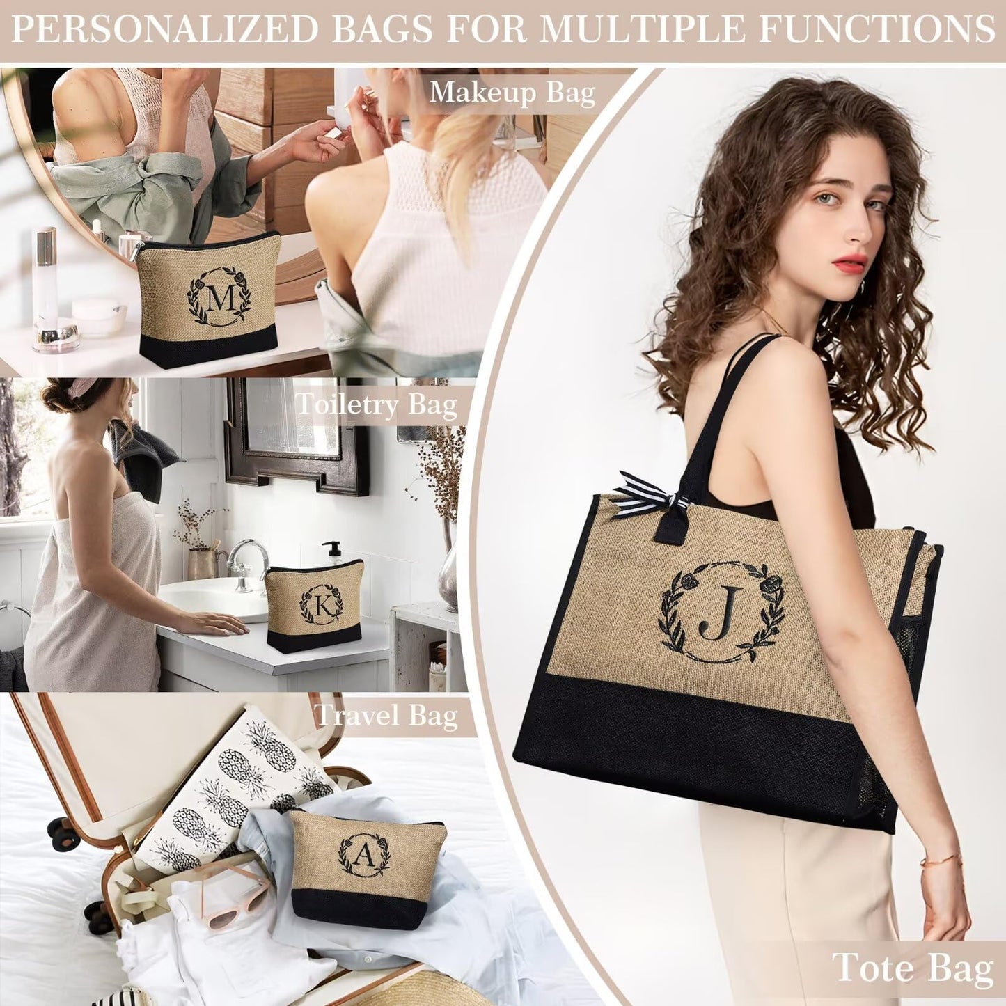 YOOLIFE Birthday Gifts for Women, Gifts for Mom Sister Teacher, Personalized Gift for Women, Friend Teacher Wife Mom Gift, M Initial Tote Bag