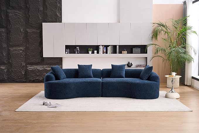 110" Oversized Modern Curved Cloud Sectional Sofa, Luxury Plush Chenille 4-Seater Deep Wide Seat Couch with 4 Pillows, No Assembly Needed Apartment Living Room Furniture, Blue