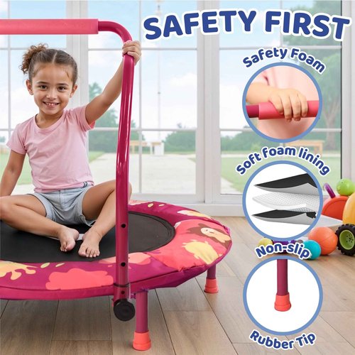 Happin® 36’’ Indoor Trampoline for Kids Ages 2-6, Foldable Mini Rebounder for Indoor & Outdoor Play with Adjustable Handle Bar and Ultra Safe Padding, Perfect Toddler Gift for Boys & Girls