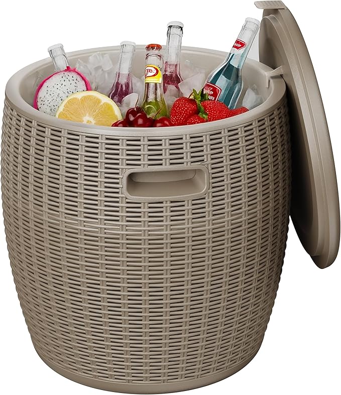 ROJIK Resin Ice Bucket with 36L Capacity, Rattan Design & Drain Plug – UV-Protected, Weatherproof Outdoor Cooler for Parti...