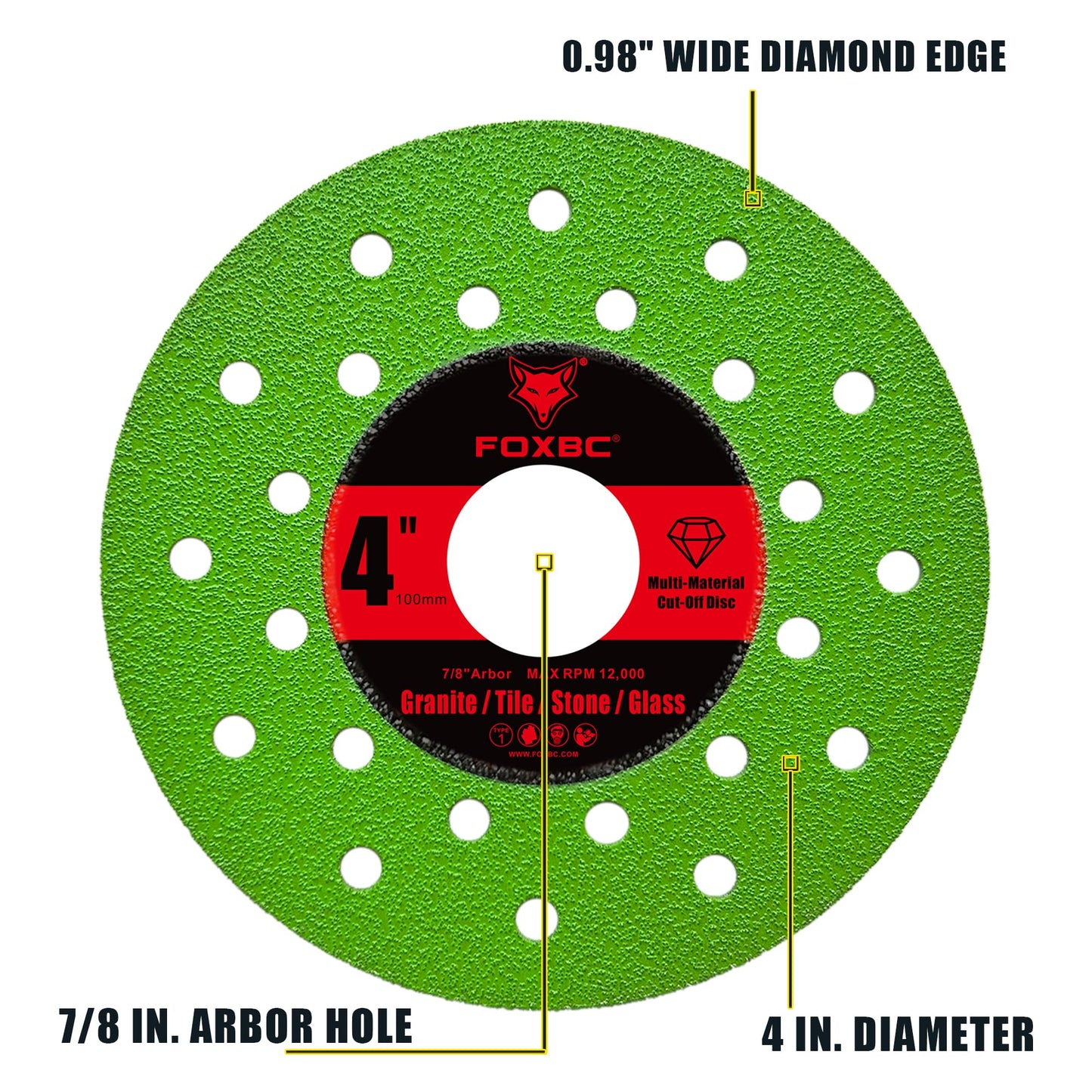 FOXBC 4 inch Tile Cutter Diamond Saw Blades for Angle Grinder, Multi-Material Cut Off & Grinding Disc for Porcelain, Rock Slab, Granite, Marble, Stone, Glass, 7/8" Arbor - 3 Pack