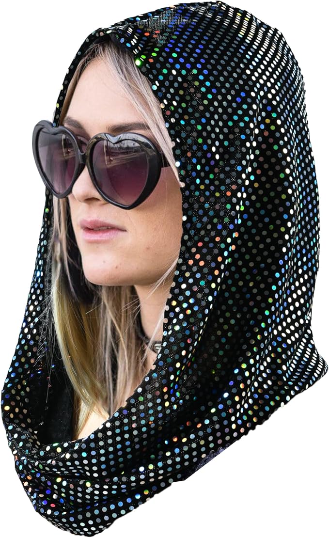 Bazeen sequin unisex rave hood/festival outfit/hood, sparkly bandana Rave Accessories, Rave Gear