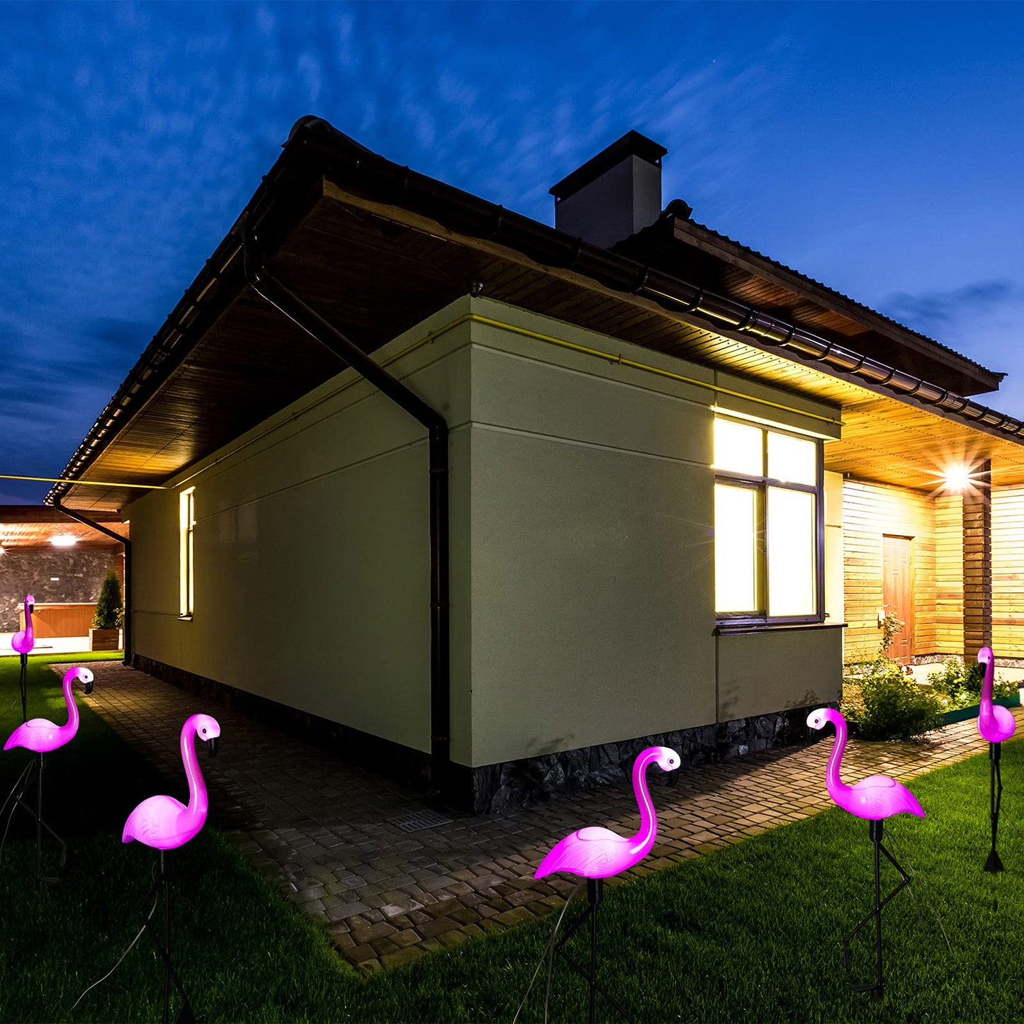Mudder 3 Pieces Flamingo Solar Lights Outdoor Pink Flamingo Yard Stake Lights, Waterproof Lawn Garden Ornaments for Christmas Patio Pond Backyard Decor