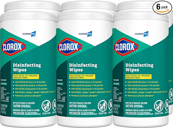 CloroxPro Clorox Disinfecting Wipes, Fresh Scent, 75 Count, Pack of 6 (Package May Vary)