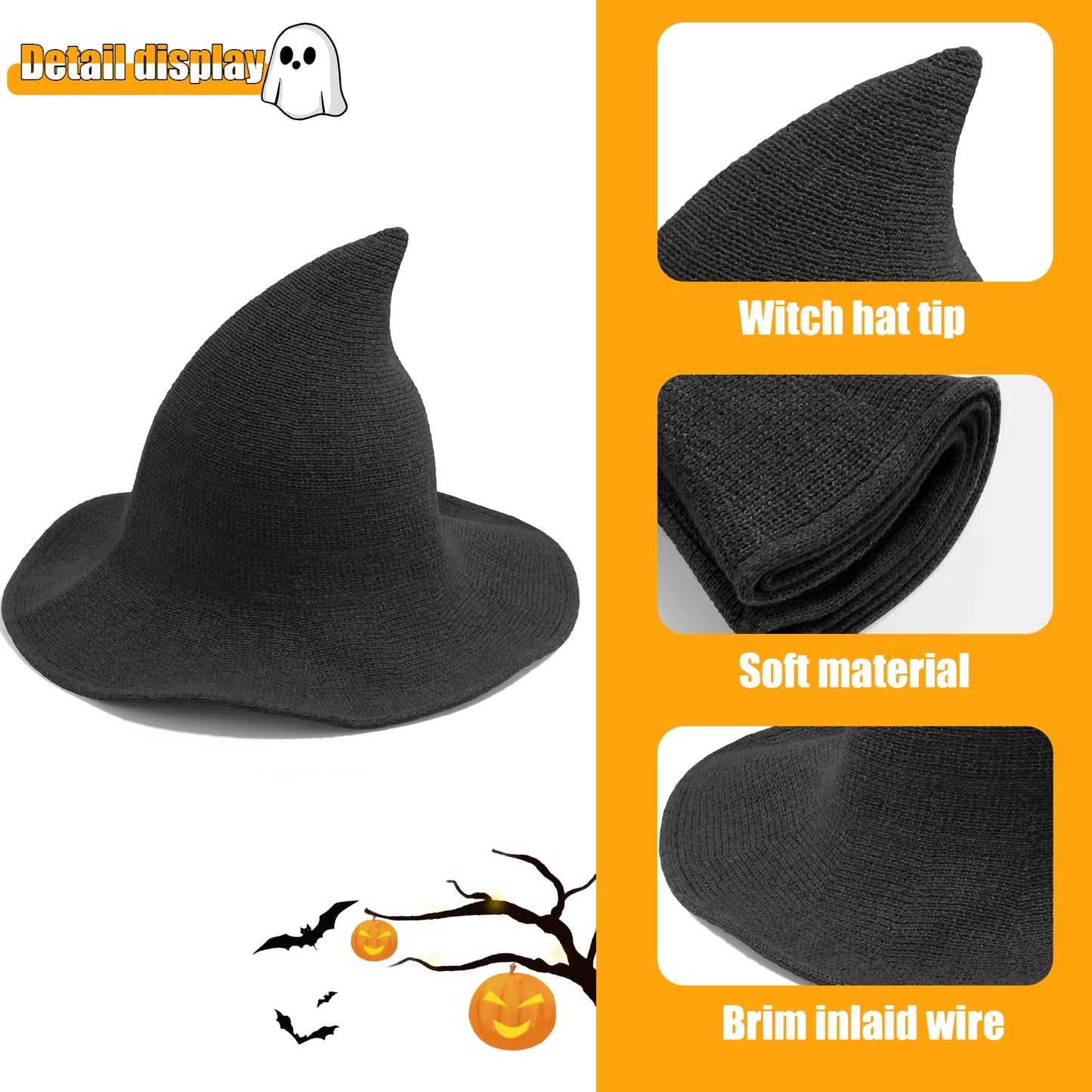 Leuceiy Halloween Witch Hat for Women Wide Brim Foldable Halloween Wool Hats for Party Cosplay Costume Accessory