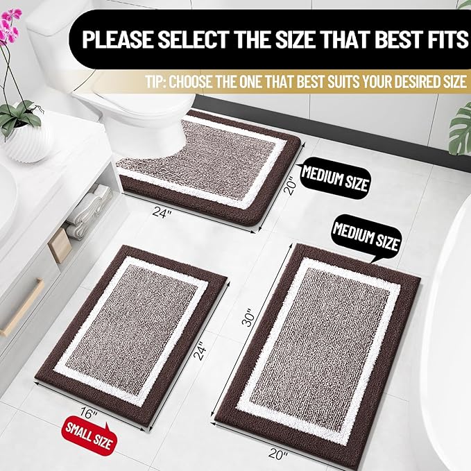 OLANLY Bathroom Rugs 36x24, Extra Soft and Absorbent Microfiber Bath Mat, Non-Slip, Machine Washable, Quick Dry Shaggy Bath Carpet, Suitable for Bathroom Floor, Tub, Shower (Large, Brown)