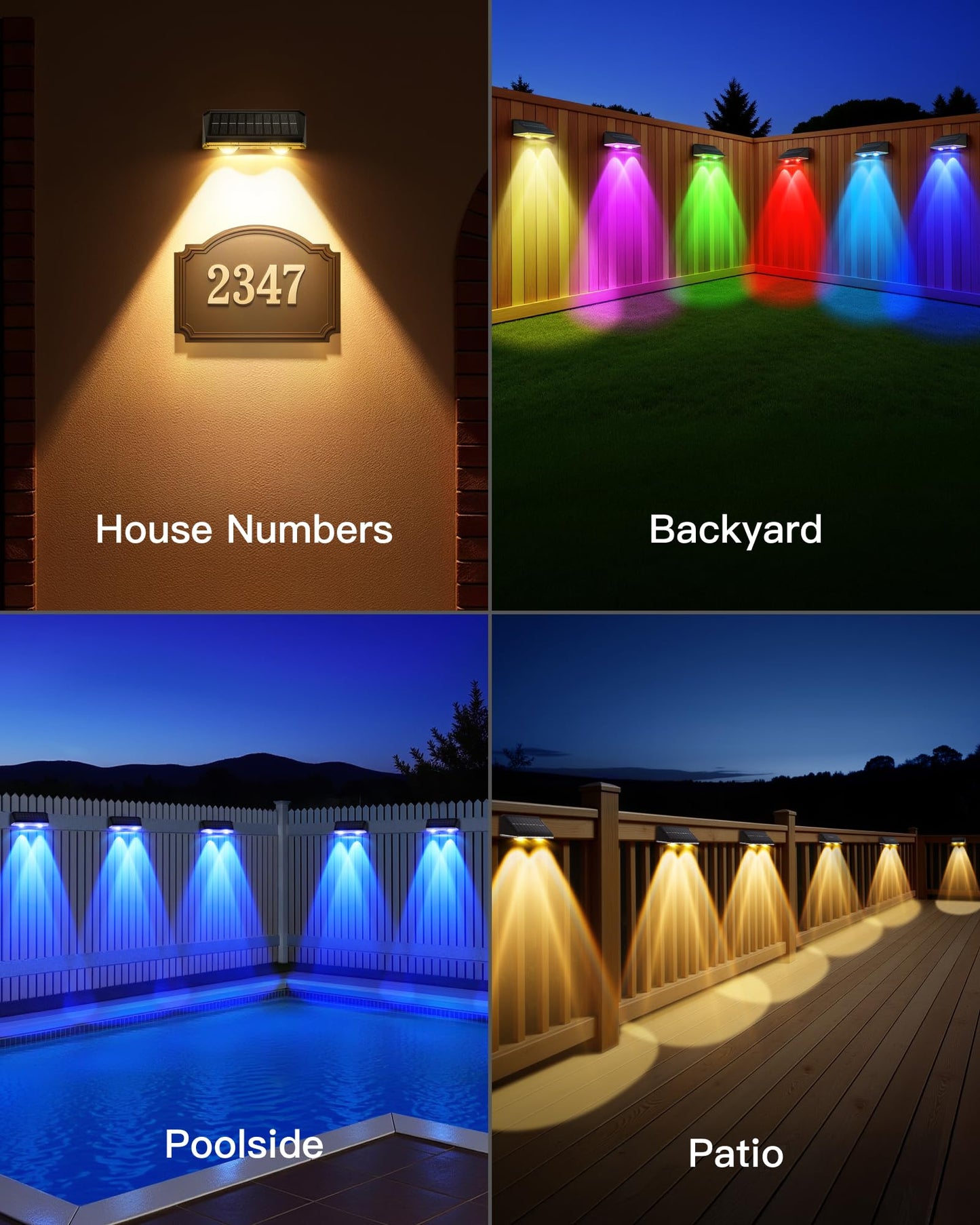 KEILAIMO Solar Fence Lights Outdoor, 16 Pack IP65 Waterproof Fence Lights Solar Powered with Ultra-Bright LED Lens, 9 Color Modes, 12+ Hours Steady Glow for Deck/Backyard/Patio/Pool/Wall - Black