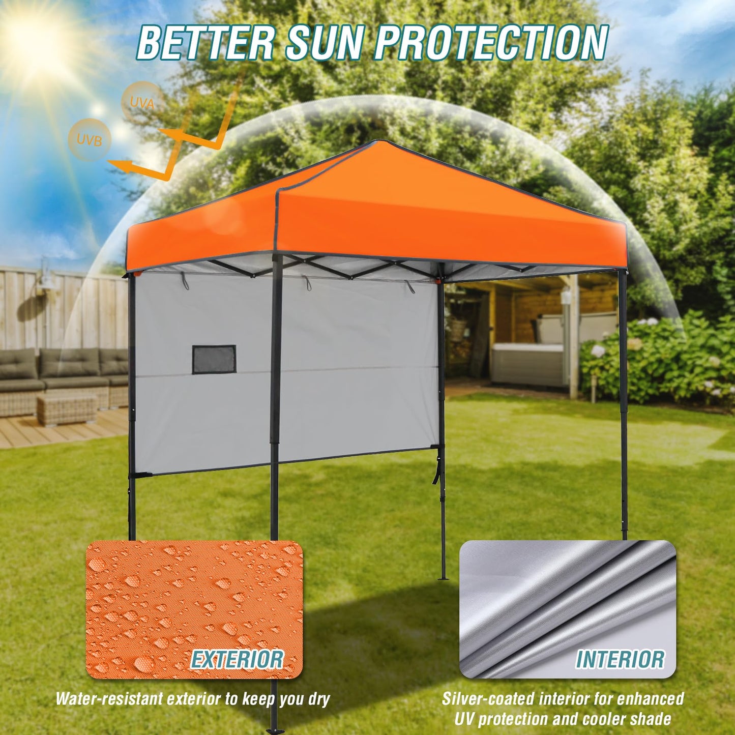 EAGLE PEAK Instant Pop Up Canopy with Adjustable Sun Wall 6x4, Straight Lightweight Compact Portable Tent with Carry Bag, Orange