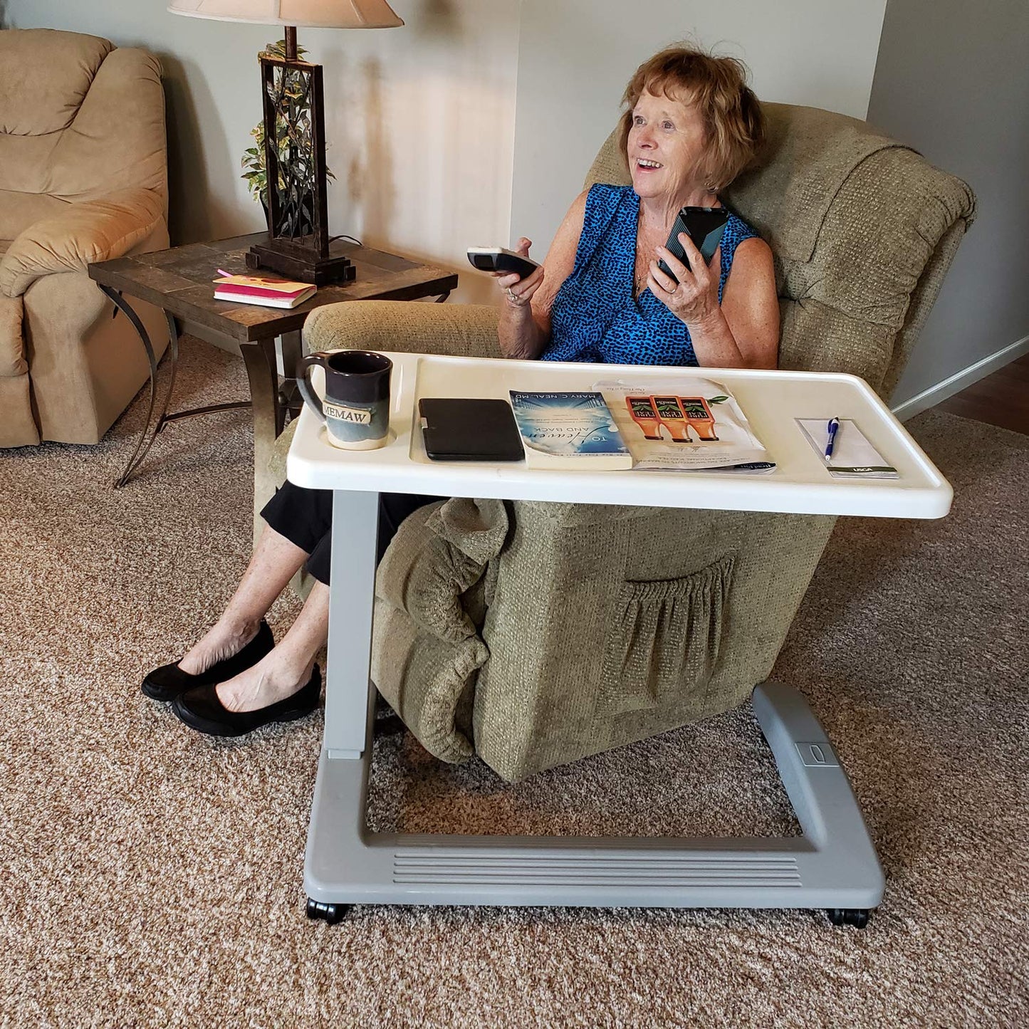 Carex Rolling Overbed Table, Hospital Bed Table, Laptop Tables for Recliner, Bed, Bedside and Sofa, Computer Tables, Hospital Tray, Adjustable with Wheels and Secure Height Adjustment