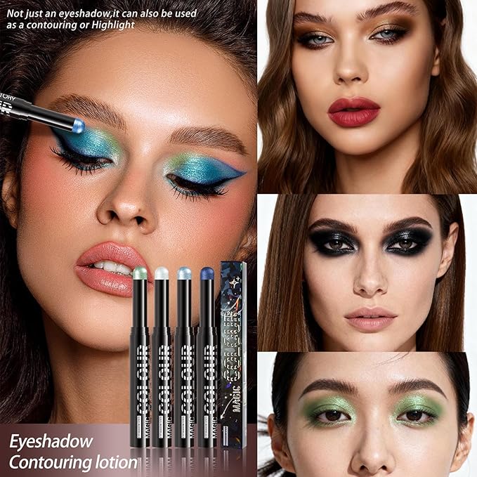 Purple Glitter Eyeshadow Stick, Purple Shimmer Cream Eyeshadow Pencil, Waterproof Long Lasting High Pigment Eye Shadow Crayon Pen, Women Multi-Dimensional Eye Highlighter Stick (23#)