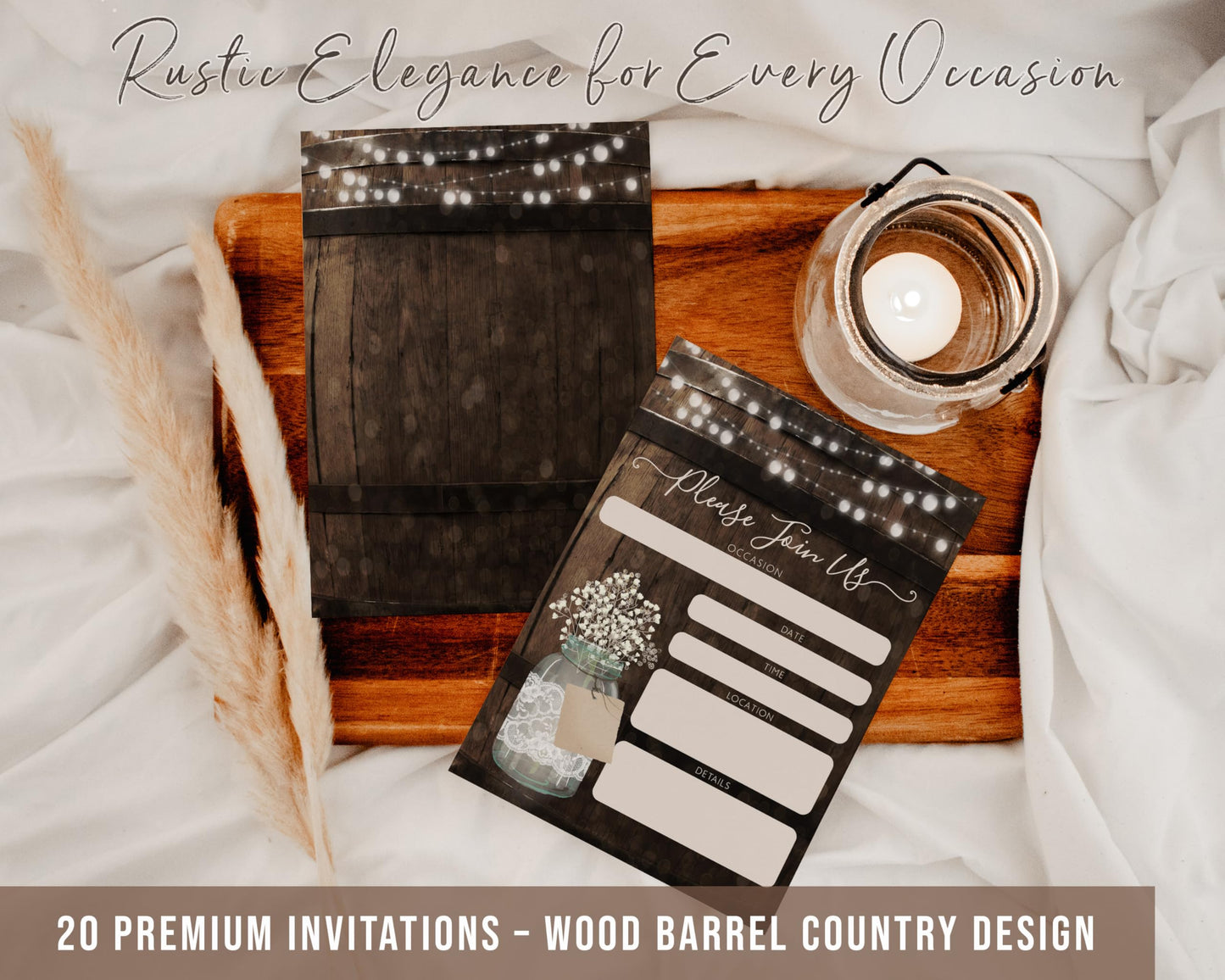 Your Main Event Prints 20 Rustic Country Wood Barrel Invitations – Fill-In Style 5x7 Invites for Wedding, Bridal Shower, Baby Shower, Birthday, Engagement, Anniversary, or Party