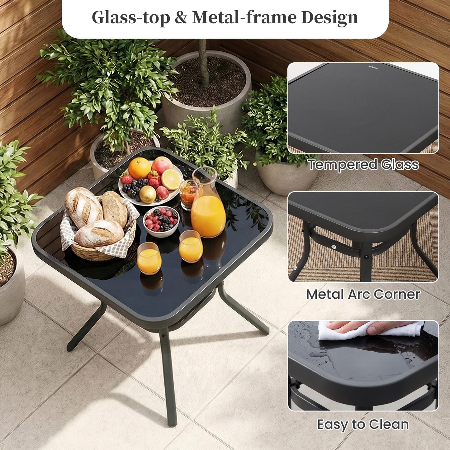 COSIEST 3 Piece Bistro Set Patio Rocking Chairs Outdoor Furniture w Warm Gray Cushions, Glass-Top Table for Garden, Pool, Backyard