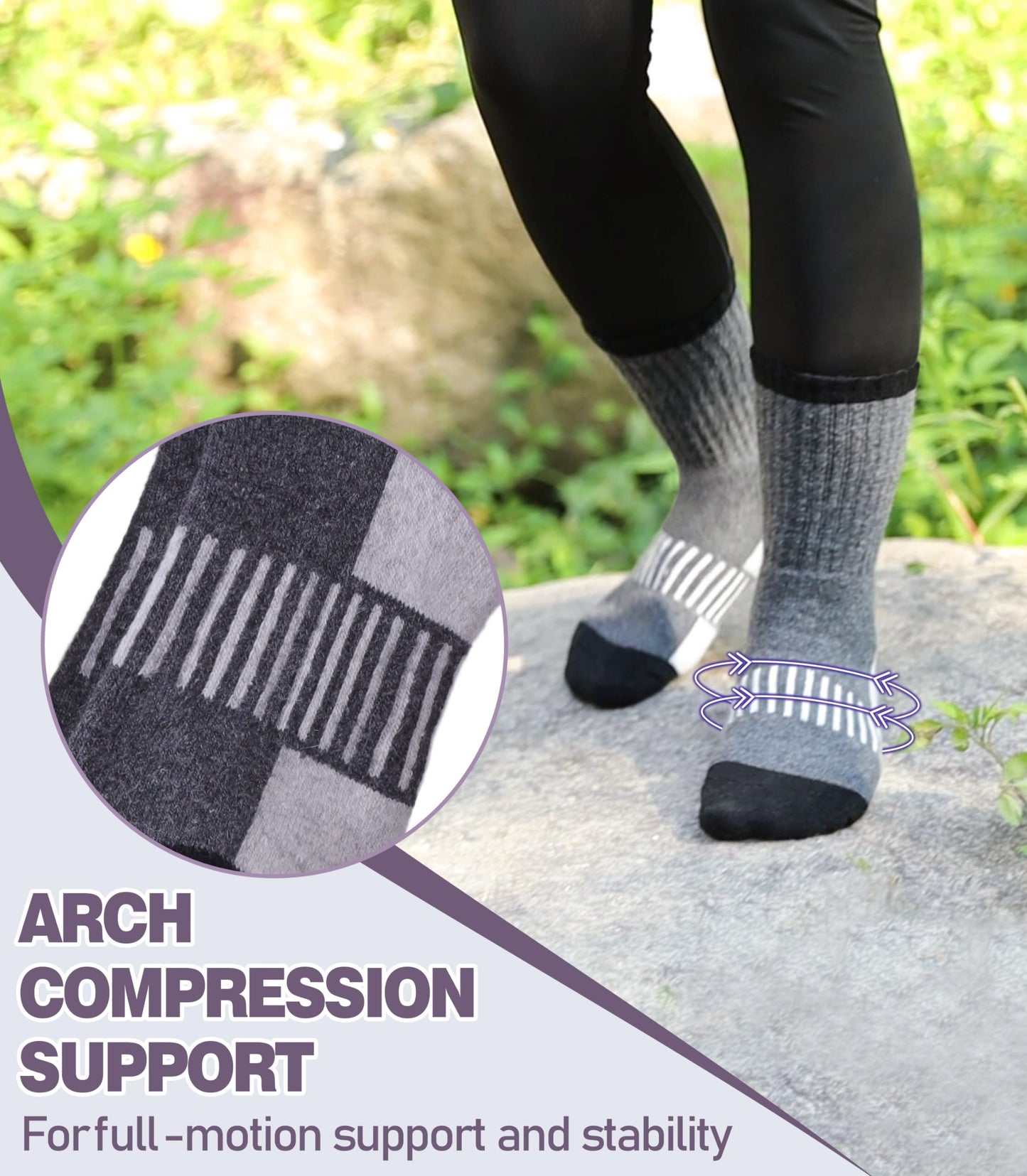 DYW Women's Merino Wool Hiking Socks - Thermal Warm Winter Boot Crew Socks (5 Pairs Color Mix A, Medium)