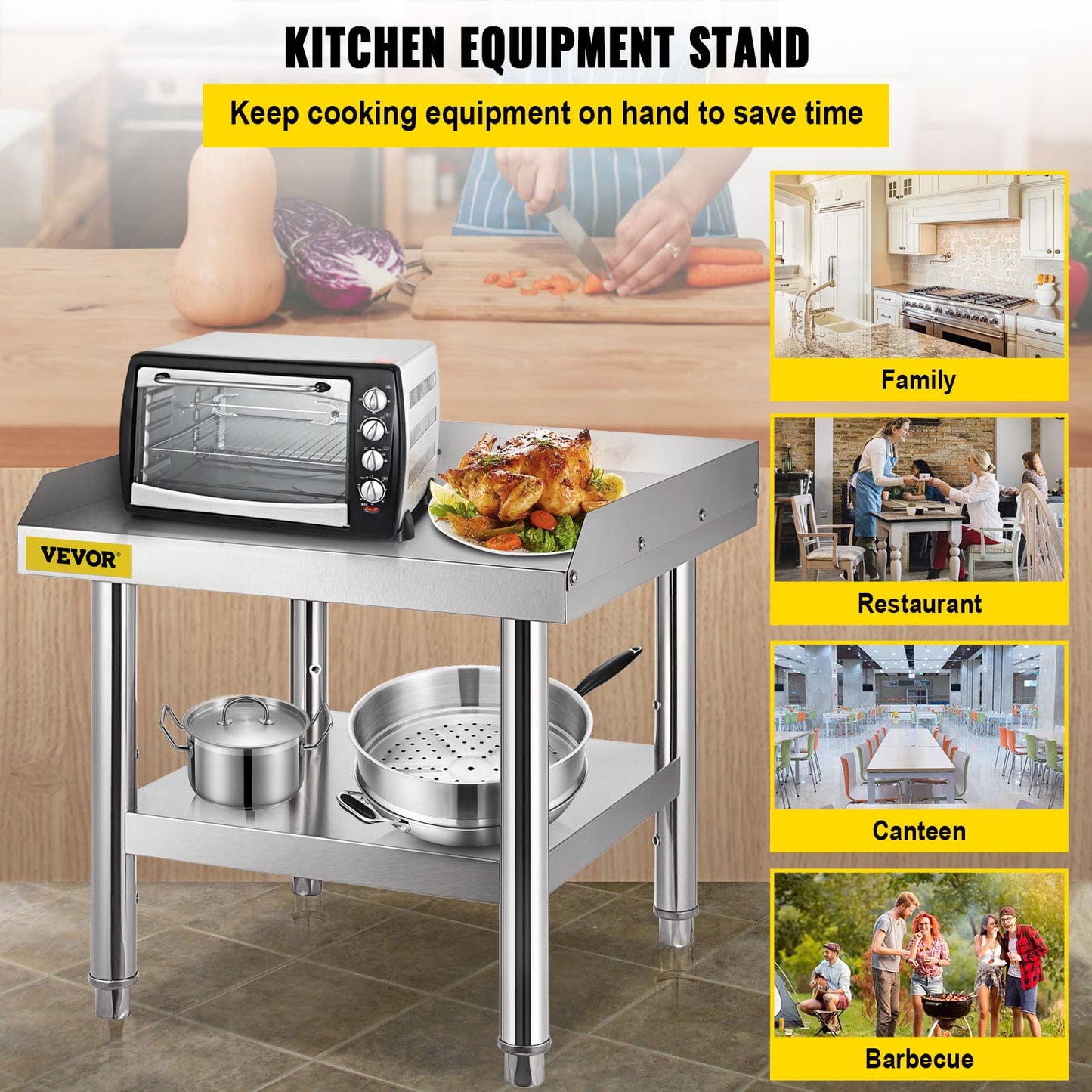 VEVOR Stainless Steel Equipment Grill Stand, 24 x 24 x 26 Inches Stainless Table, Grill Workstations with Adjustable Storage Undershelf, Equipment Stand Grill Table for Hotel, Home, Restaurant Kitchen