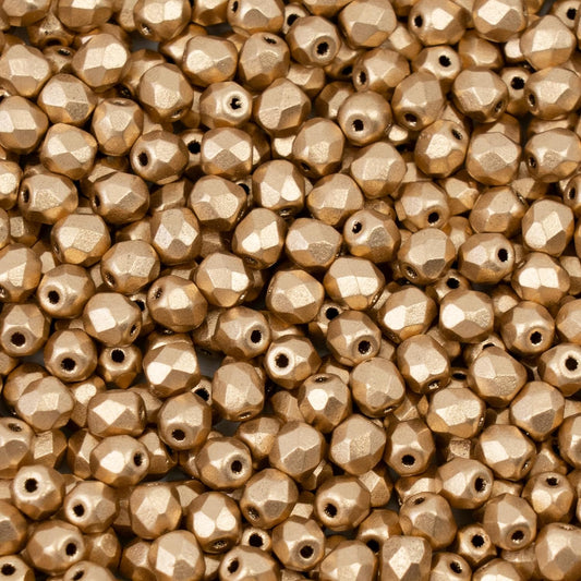 1.8 oz (50g, Approx. 600pcs) Faceted Fire Polished Pressed Czech Glass Beads 4mm (0.16in), Aztec Pale Gold - 01710