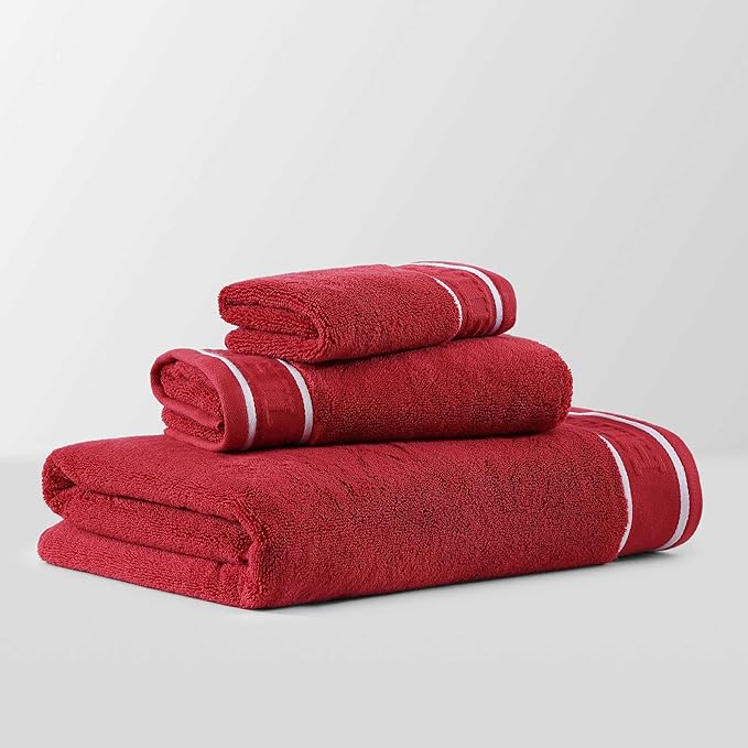 Tommy Hilfiger - Bath Towels, 100% Soft & Absorbent Plush Cotton with Zero Twist Constructions, Quick Dry and Medium Weight Bathroom Towels (Legacy Red, 6 Piece)