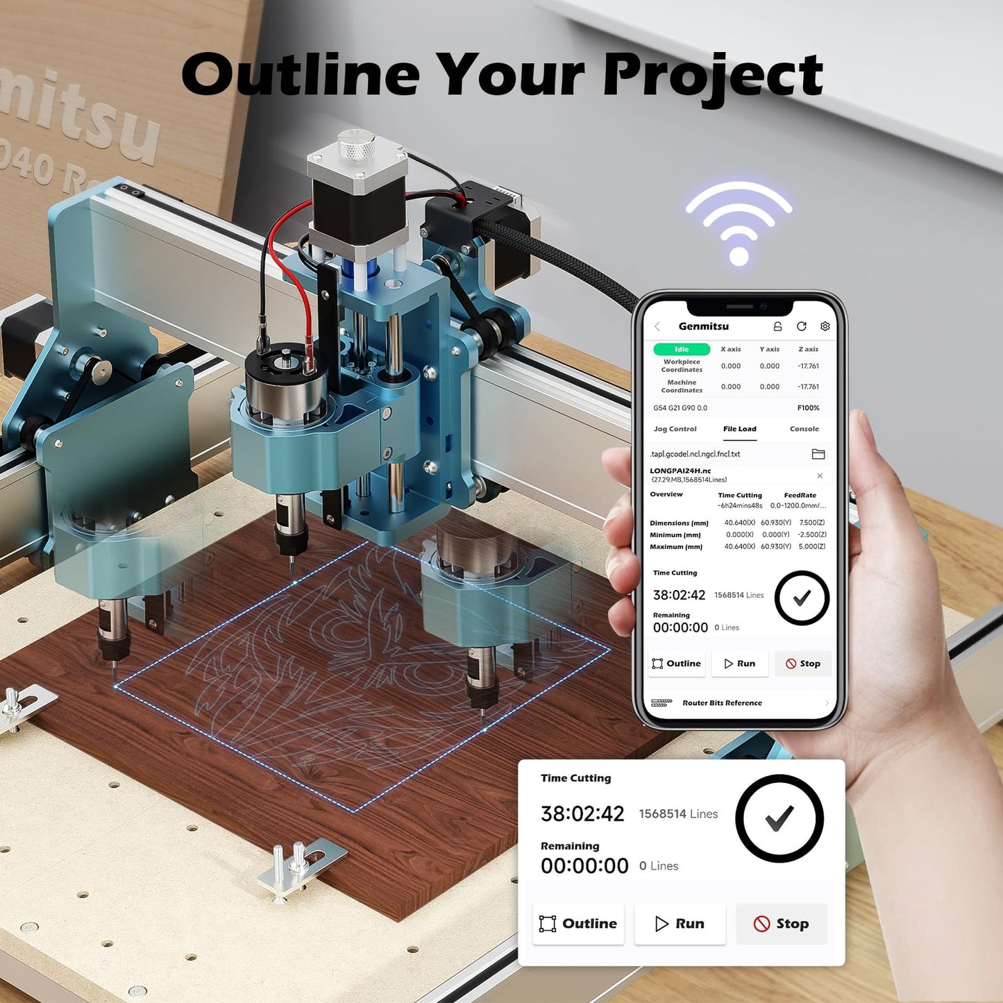 Genmitsu CNC Router Machine PROVerXL 4030 V2 + GGW-U232 Wireless Wi-Fi Module Kit, App G-Code Sending