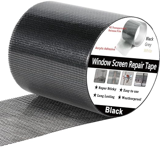 Wohohoho Window Screen Repair Tape, 4 in X 20 FT (240IN) Black Screen Patch Repair Kit, 3-Layer Strong Adhesive Invisible Screen Tape Mesh Repair for Windows, Doors Garage Mosquito Net Magnetic Screen