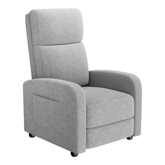 Recliner Chair for Adults, Adjustable Push Back Reclining Chair, Padded Seat & Lumbar Support, Fabric Upholstered Single Sofa with Side Pocket for Living Room, Bedroom, Home Theater