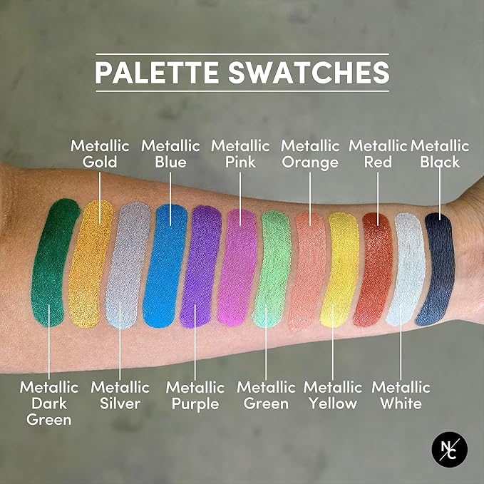 Narrative Cosmetics Metallic 12-Color Palette - Luxurious Water-Activated Makeup for Face & Body - Shimmering Shades for SFX, Cosplay, Theater, Film & TV Makeup Artists