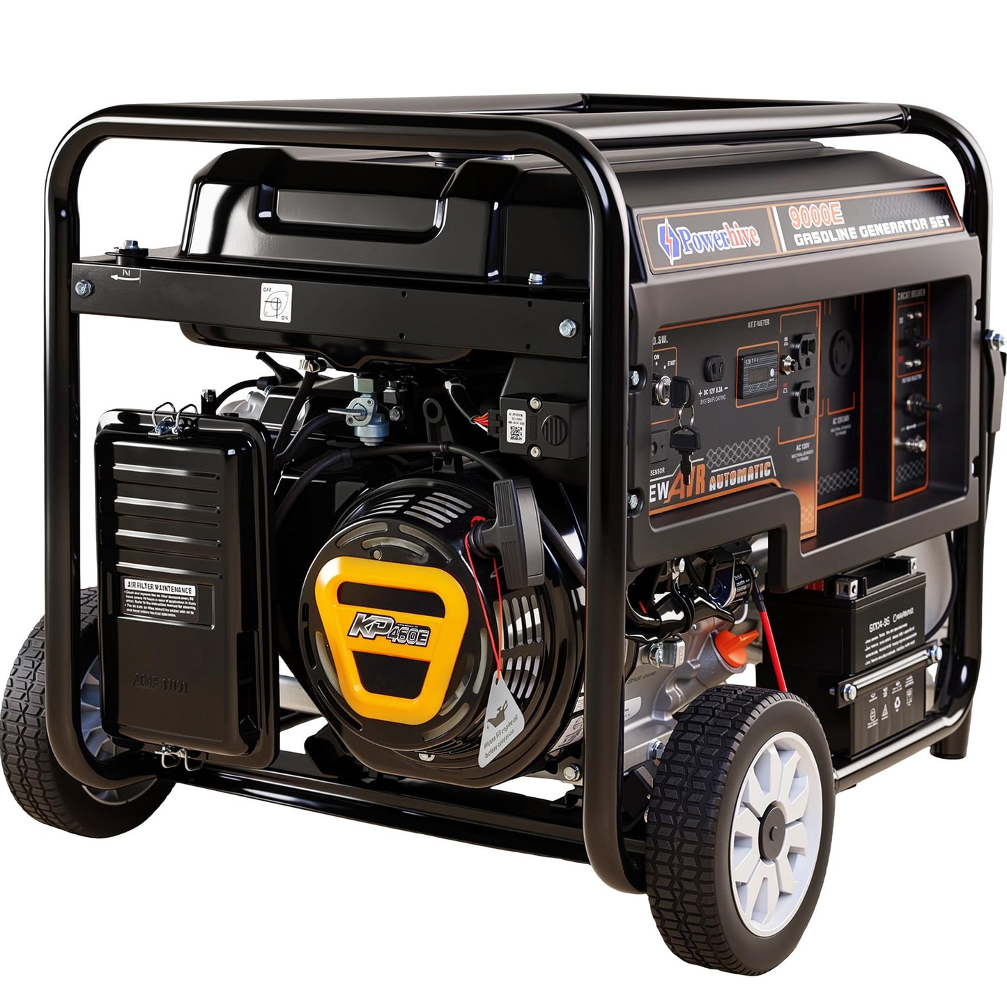 Powerhive 7500 Watt Generator, Remote Electric Start Gas Powered, Transfer Switch Ready with Wheel Kit, CO Sensor