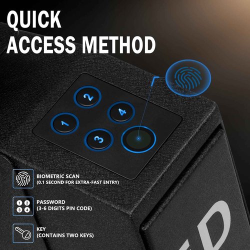 Urban Deco Biometric Gun Safe for Handgun with Quick Access Sliding Door Pistol Safes Mounted Nightstand, Desk, Wall, Vehicle, Bedside, Car Gun Safe Box with Fingerprint, PIN Code, KEY Access