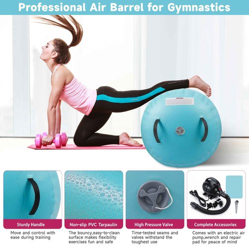 Air Barrel - Air Roller Gymnastics Barrel for Back Handspring Trainer, Air Tumble Mat with Pump for Gym Training/Yoga Balance Exercise/Cheerleading/Home and Outdoor Use