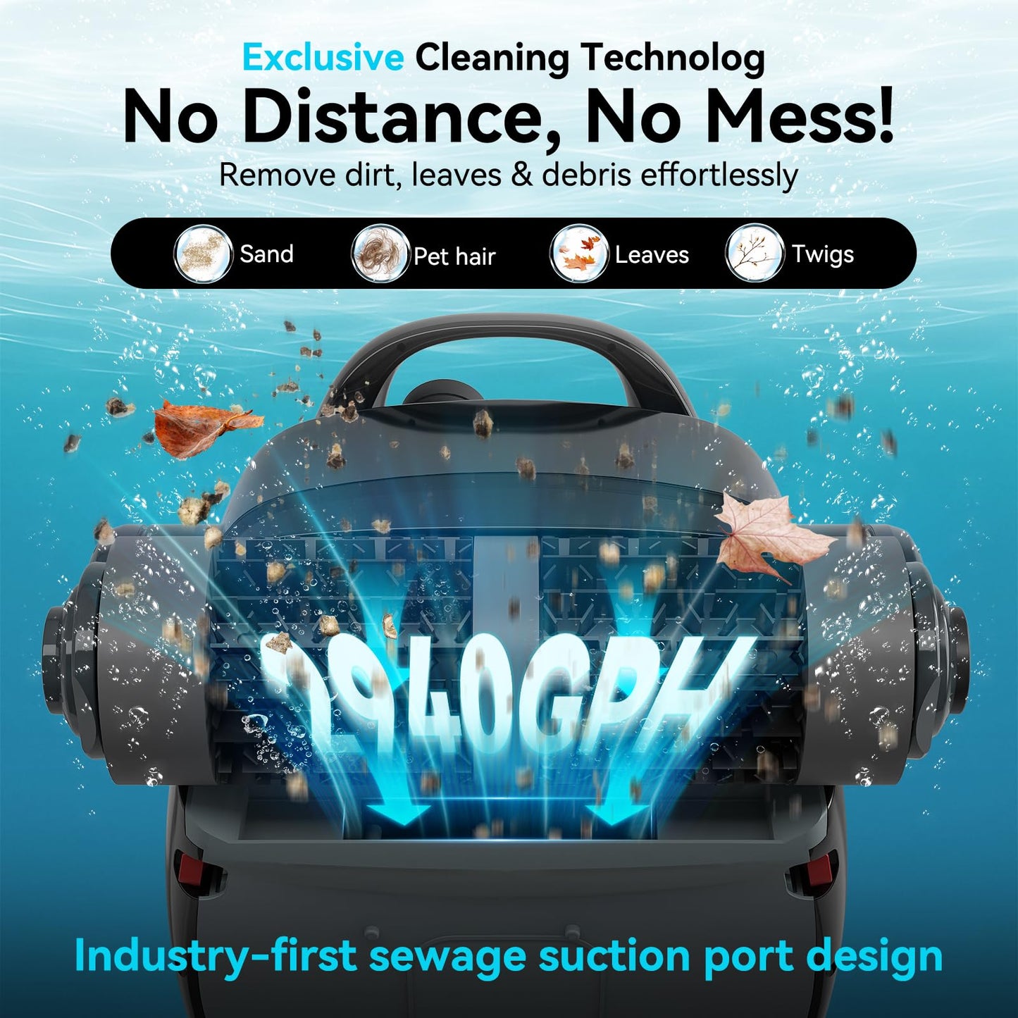 Cordless Robotic Pool Cleaner, Wall Climbing, Extended Battery Life, 8L Capacity, Advanced Dual-Motor, Dual Filtration Bag, X3 Pool Vacuum for Inground & Above Ground Pools Up to 1615 Sq.Ft, Blue