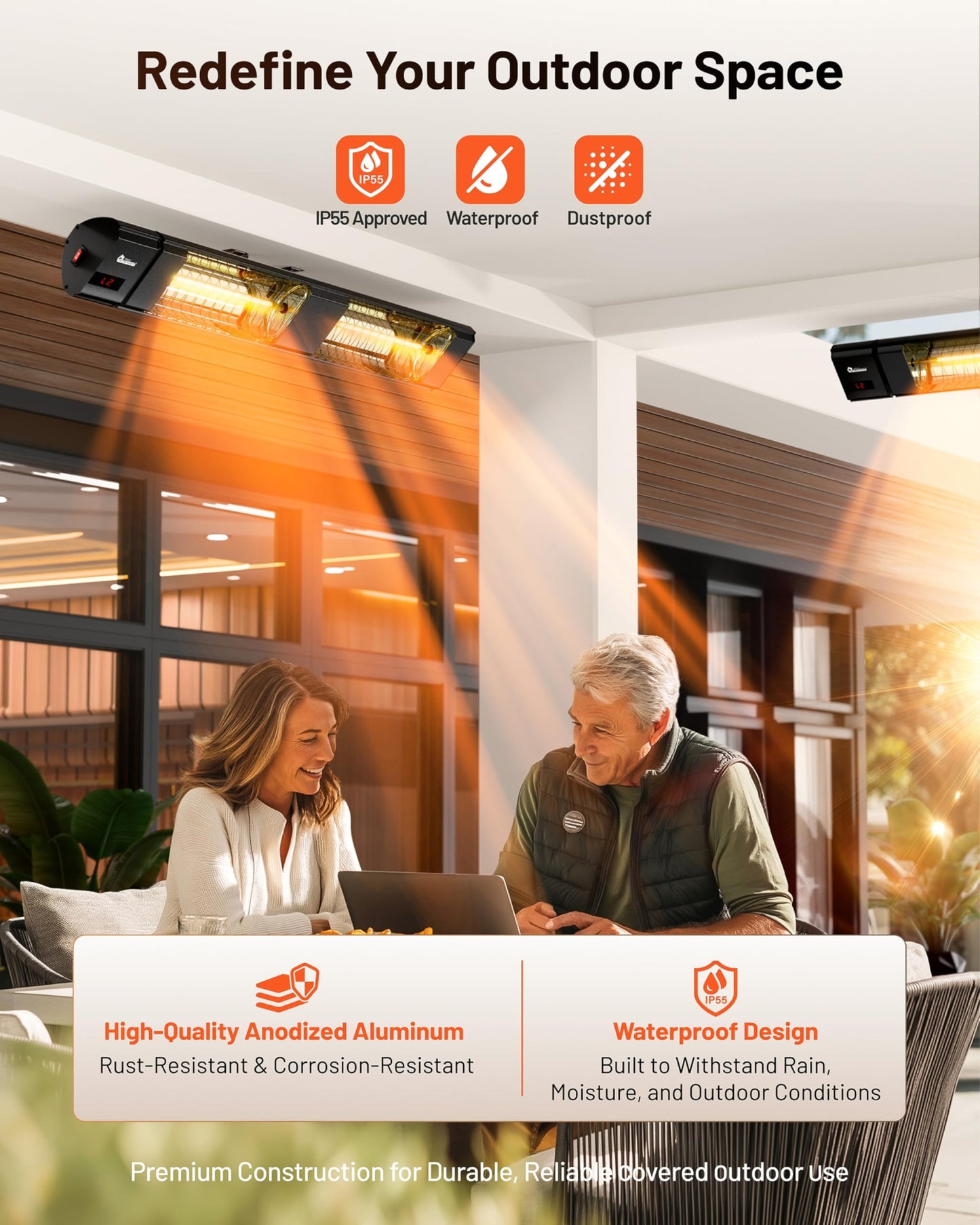 DR. INFRARED HEATER DR-239 3000W Indoor & Outdoor Infrared Patio Heater, Wall or Ceiling Mount, IP55 Weatherproof, Commercial or Residential, 220V-240V Electric Heater with Remote & Mounting Kit