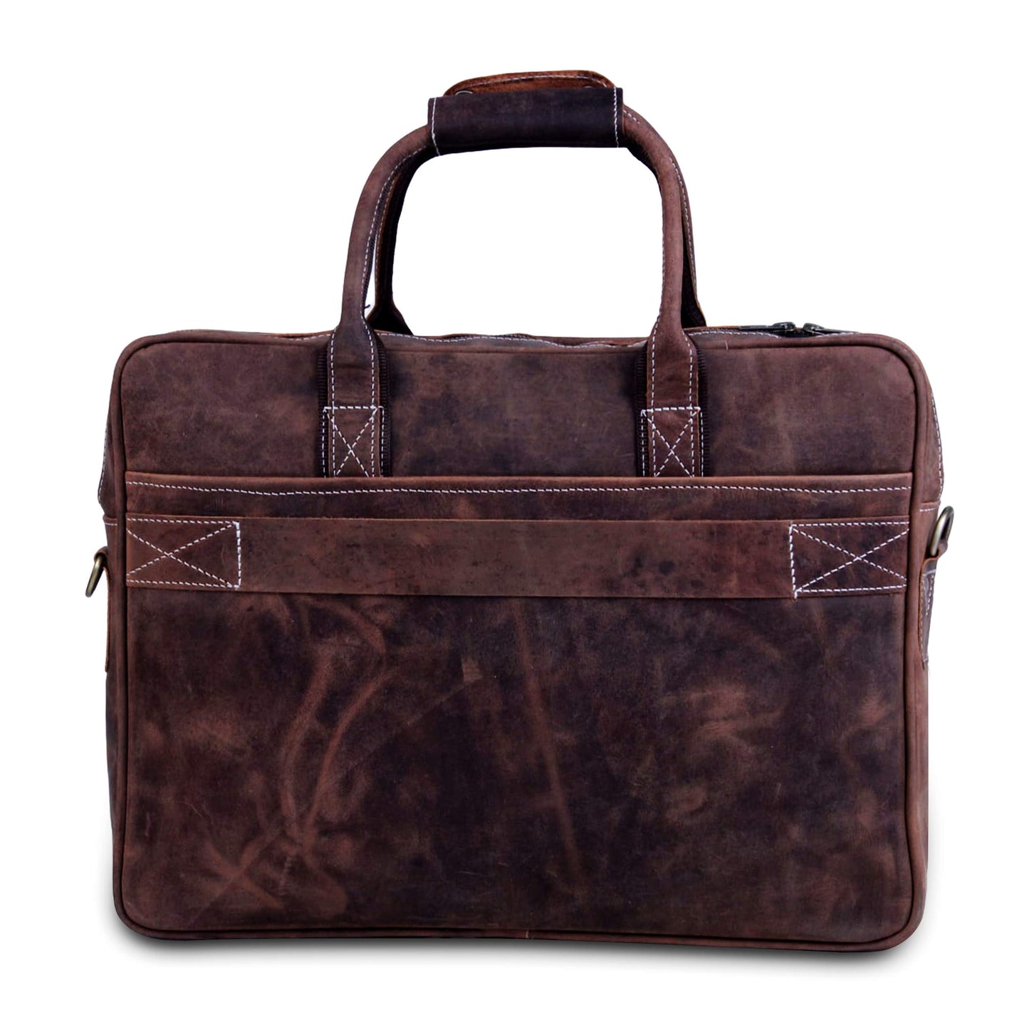 18 Inch Genuine Leather Briefcase for Men and Women, Vintage Messenger Bag, Large Laptop Shoulder Satchel, Professional Business Office Work Bag with Luggage Strap, Handcrafted, Dark Brown