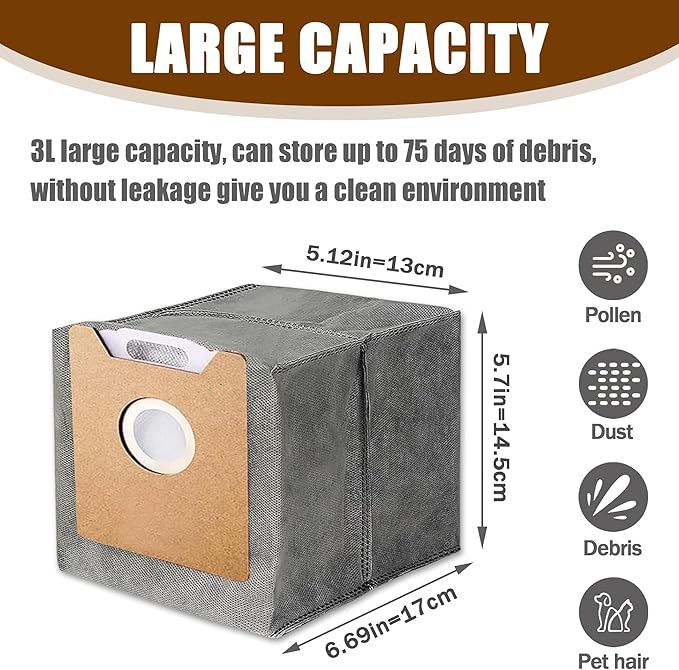 6 Pack Replacement Dust Bags Compatible With Eufy RoboVac G35+, G40+, G40 Hybrid+ Auto-Empty Station Disposal Vacuum Bags Accessory Part