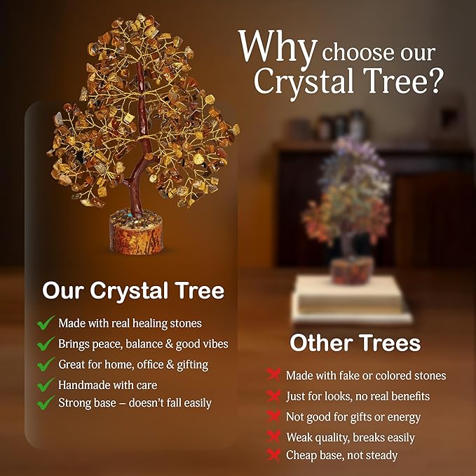 YATSKIA Tiger Eye Crystal - Tree of Life, Healing Crystals, Crystals and Gemstones, Crystal Tree for Positive Energy, Home Decor